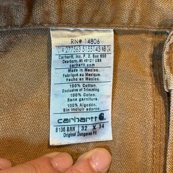 CARHARTT Brown B136 Double Front Washed Duck Loose Fit Distressed Pants 32x34 - Picture 8 of 11
